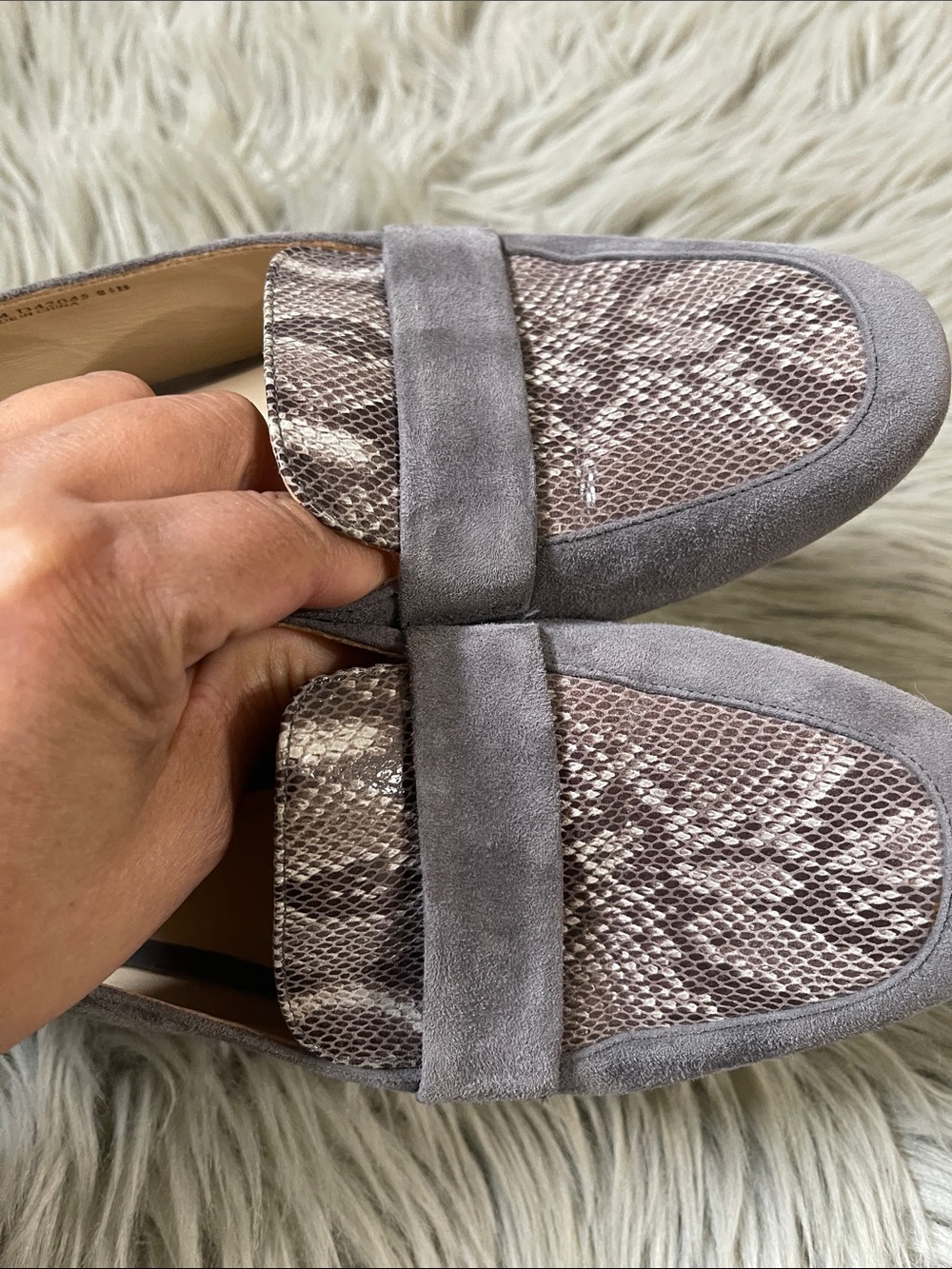 Cole Haan Gray Suede Loafers with Snake-Print Vamp - Picture 5 of 5